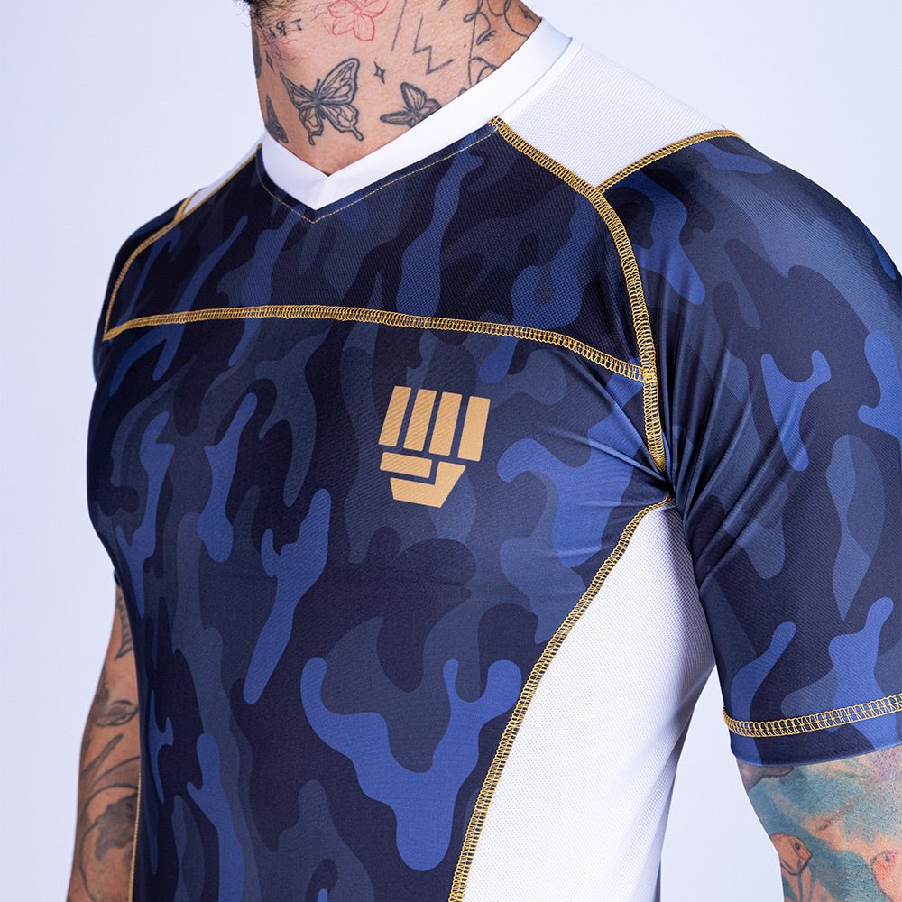 Rashguard de MMA Uppercut manga corta blanco/dorado