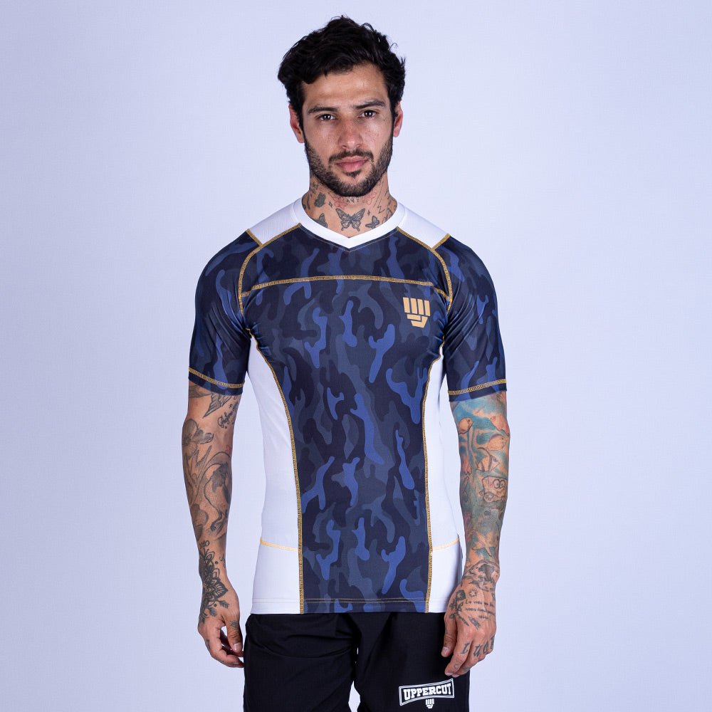Rashguard de MMA Uppercut manga corta blanco/dorado