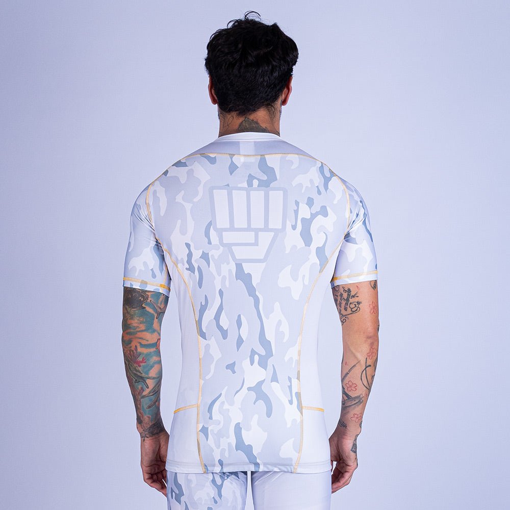 Rashguard de MMA Uppercut manga corta blanco/dorado
