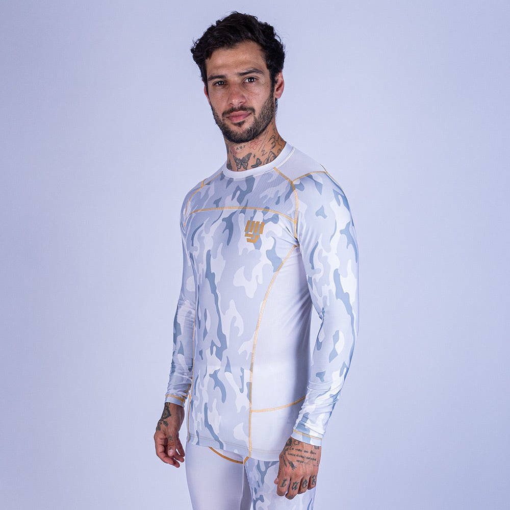 Rashguard de MMA Uppercut manga larga blanco/dorado