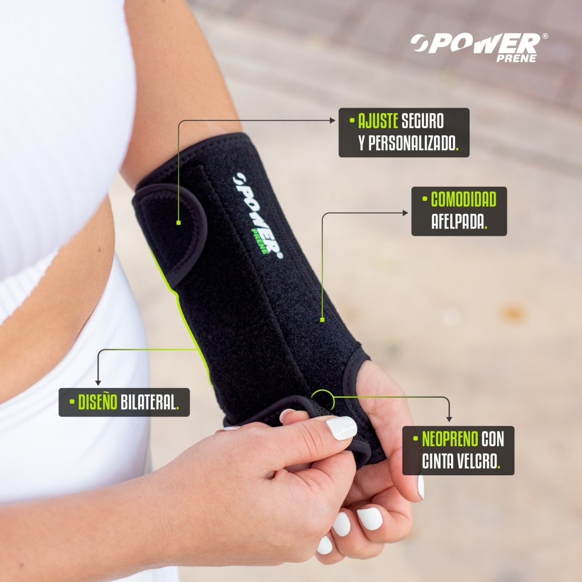 Muñequera bilateral afelpada triple Velcro Power Prene